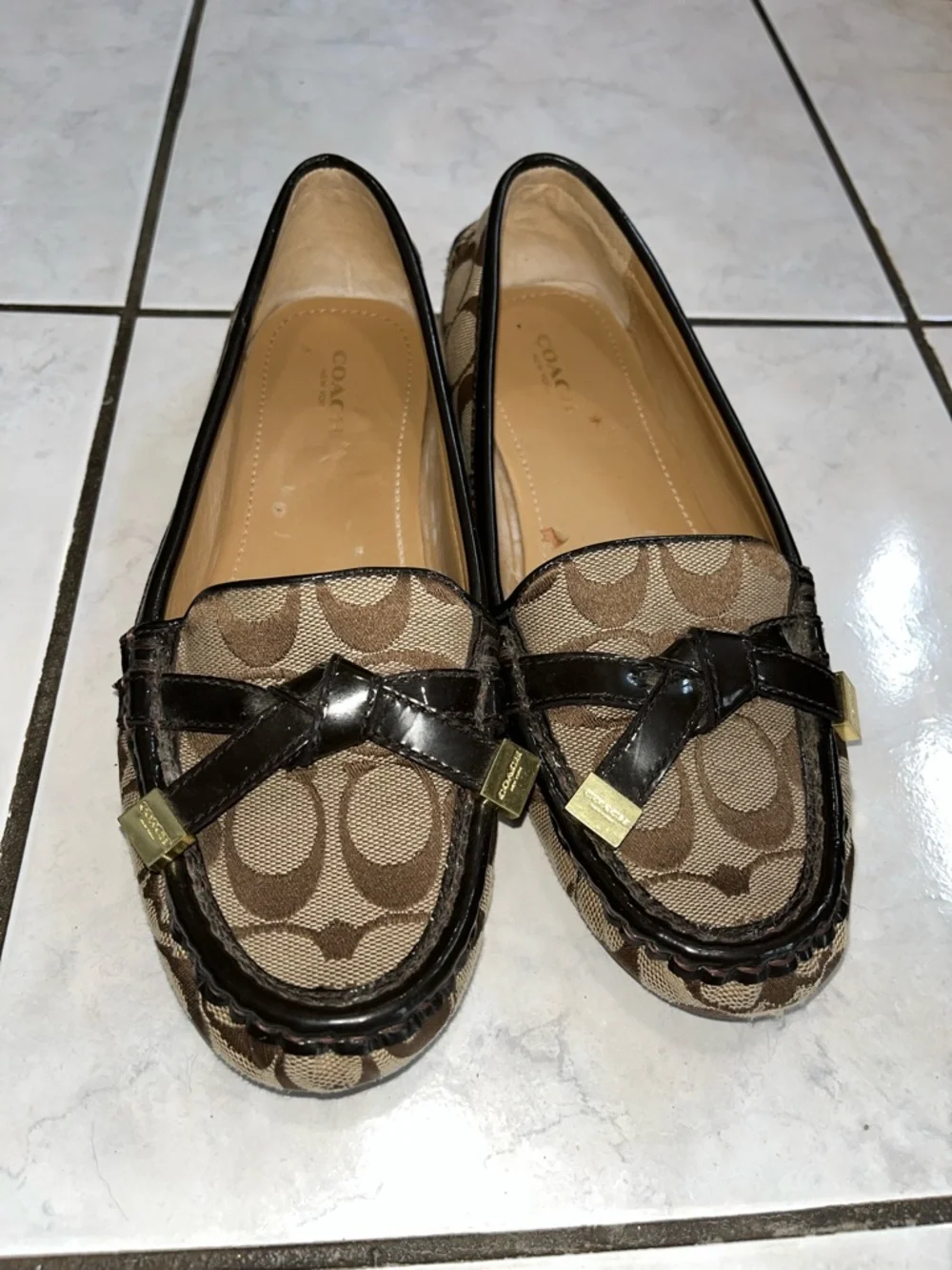 NWOT COACH FRIDA SIGNATURE JACQUARD TAN AND BROWN LEATHER SIZE 7.5 - Picture 5 of 10